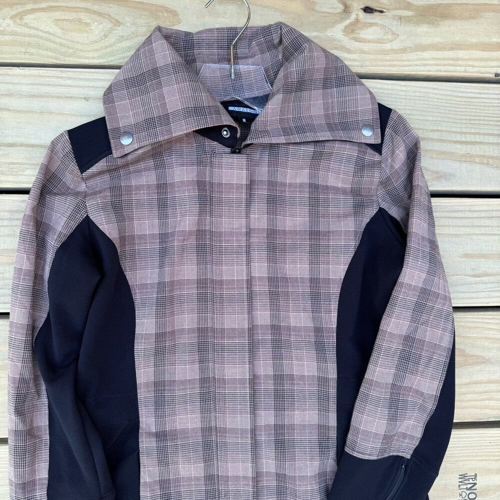 Anatomie Jacket Plaid City Slick Long Travel Medium Tan Black Lightweight Zip - Picture 3 of 7